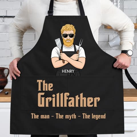 The Grillfather - Personalized Apron With Pocket - Gift For Dad
