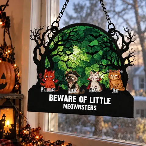 Custom Beware Of Little Monsters Dog Suncatcher
