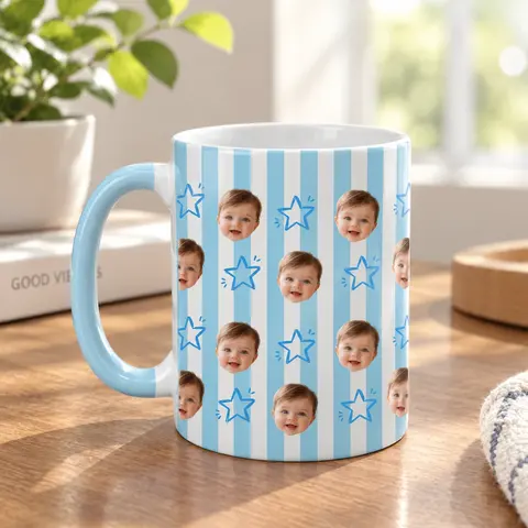 Personalized Baby Face Mug For Dad Grandpa, Custom Photo Coffee Cup, Father’S Day Gift, White Accent Mug 685077