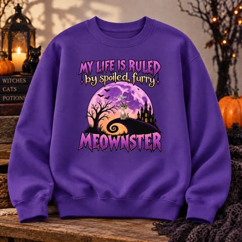 Spoiled Furry Meowmonster Sweatshirt - Personalized Cat Lover Halloween Crewneck Custom Character And Name