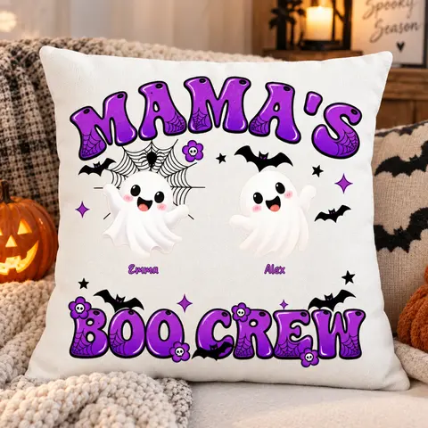 Mama'S Boo Crew Throw Cushion - Personalized Halloween Ghost Pillow Custom Characters And Names