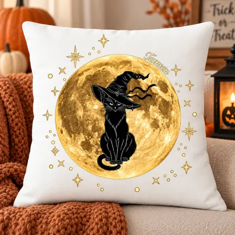 Personalized  Pillow Cover Custom Name And Background Design Halloween Gift