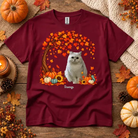 Custom Pet Photo Shirt Personalized Name Pumpkin And Autumn Tree Graphic Tee