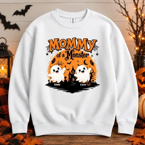 Mommy Of A Monster Sweatshirt - Personalized Ghost Mom Sweatshirt Custom Character And Name