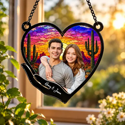 Forever In Love Couple - Personalized Heart Window Hanging Suncatcher - Gift For Husband, Wife, Couple