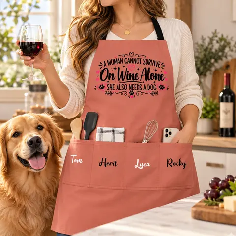A Woman & Her Dog - Personalized Kitchen Apron With Pockets - Gift For Dog Lovers, Dog Mom