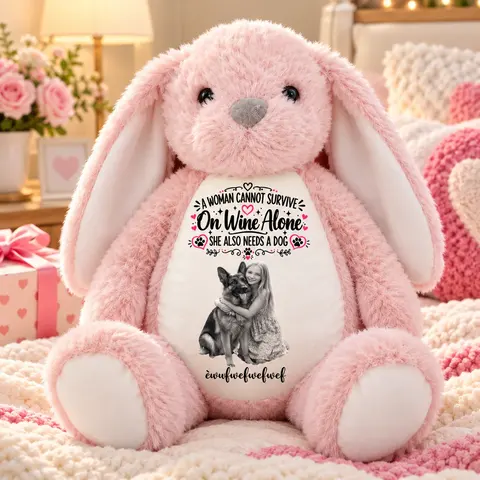 Custom Photo A Woman & Her Dog - Personalized Soft Toy Bunny
