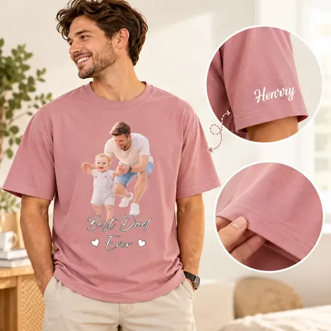 Custom Photo Best Dad Grandpa Ever - Personalized T-Shirt