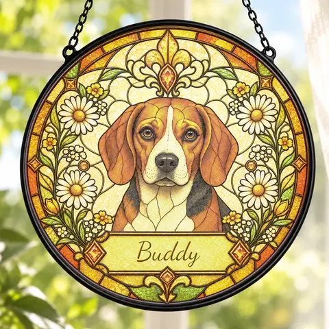 Dog Memorial Suncatcher Custom Name Stained Glass Pet Window Hanging Keepsake
