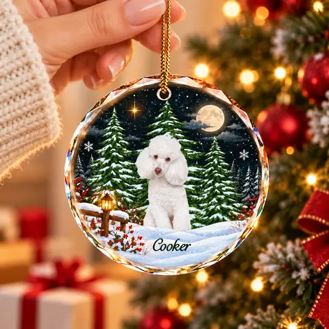 Custom Pet Photo Face Ornament – Personalized Circle Glass Christmas Gift For Pet Lovers