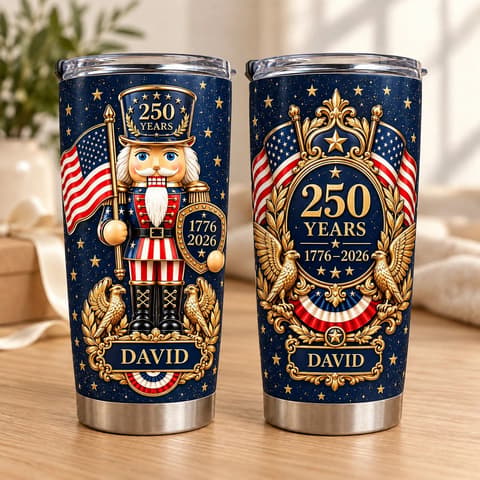 Personalized 250th Anniversary Tumbler 20oz, Custom Name Patriotic Travel Cup, 1776–2026 American Eagle Nutcracker Tumbler, Usa Gift