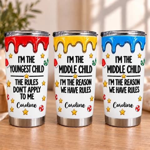 Personalized Middle Child Tumbler - Custom Name 20oz Stainless Steel Tumbler, Funny Child Christmas Gift