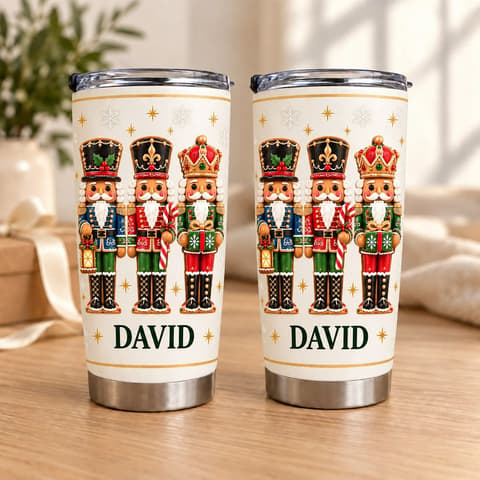 Personalized Christmas Nutcracker Tumbler – Custom Name 20oz Stainless Steel Tumbler, Cute Nutcracker Soldiers Holiday Cup, Christmas Gift For Family And Friends