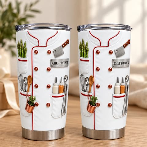 Personalized Chef Tumbler 20oz Custom Name, Chef Coat Kitchen Travel Cup, Culinary Professional Coffee Tumbler, Gift For Chef Cook