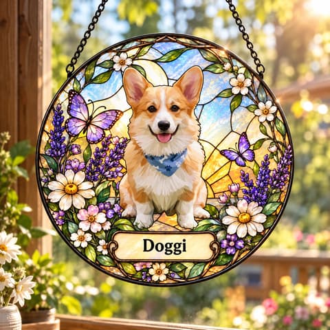 Personalized 3d Custom Pet Portrait Stained Glass Suncatcher, Pet Memorial Gift, Dog Cat Keepsake From Photo