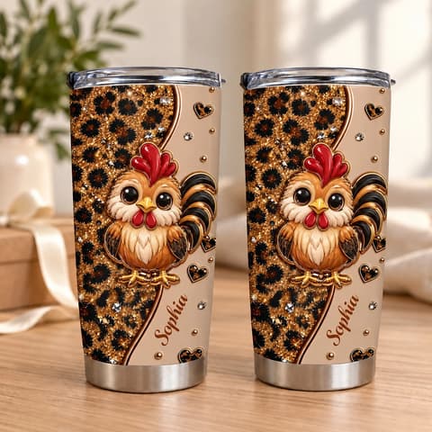 Personalized 20oz Tumbler Custom Name – Cute Rooster Chicken Lover Gift, Farmhouse Stainless Steel Travel Cup