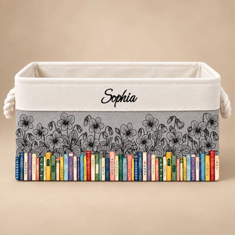 Book Lovers Watercolor Birth Month Flower - Personalized Storage Basket