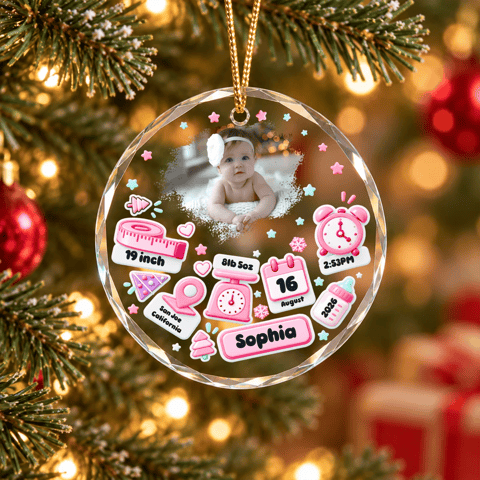 Custom Photo Baby First Christmas - Personalized Circle Glass Ornament