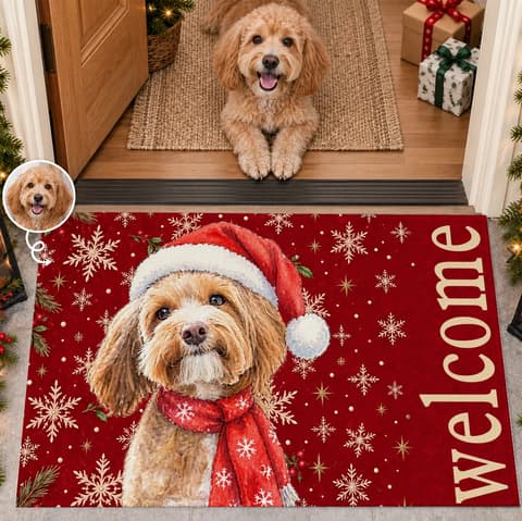 Custom Photo Home Decor Decorative Mat - Personalized Christmas Birthday Gifts For Dog Cat Lovers, Dog Dad And Mom, Cat Owners - Paws And Holiday Cheer