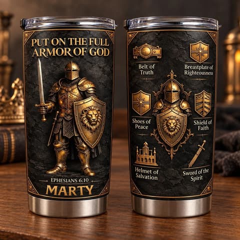 Personalized 20oz Tumbler Custom Name – Armor Of God Christian Gift, Ephesians 6:10 Faith Stainless Steel Travel Cup