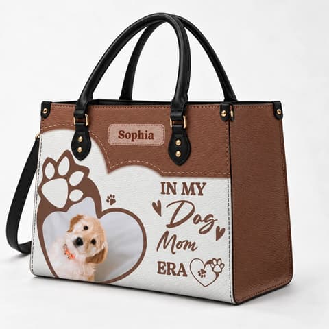 Custom Photo In My Dog Cat Mom Era - Gift For Dog Mom, Cat Mom - Personalized Leather Bag