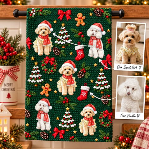 Personalized Christmas Kitchen Towel Custom Pet Photo – Cute Santa Dog Holiday Kitchen Decor Christmas Gift
