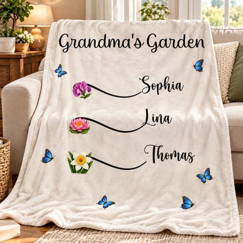 Grandma'S Garden Birth Flower Bouquet - Personalized Fleece Blanket, Sherpa Blanket