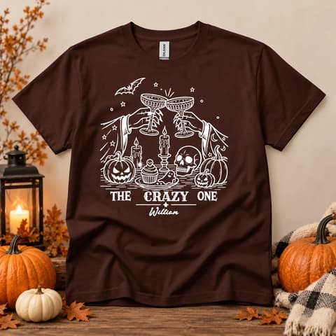 Custom Name The Crazy One Gothic Graphic Tee - Personalized Spooky Halloween Shirt