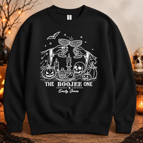 Personalized Witchy Halloween Crewneck - Custom Name Witchy Cocktail Glass Graphic Design