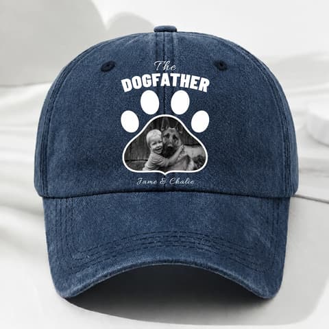 Cool Dog Dad Photo - Personalized Vintage Washed Denim Cap