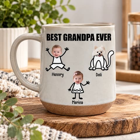 Custom Photo Best Dad Grandpa Ever Kids Face - Personalized Conical Mug