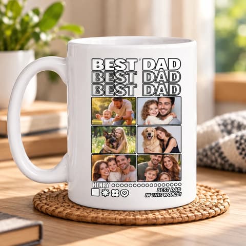 Best Dad Personalized Photo Mug – Custom Family & Pet Pictures, Double-Sided Ceramic Coffee Mug, Father'S Day Gift For Dad