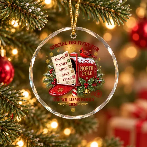 [3d Print Effect] Personalized Glass Christmas Ornament For Families - Special Delivery