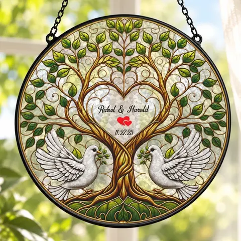 Personalized Glass Suncatcher Custom Name Date Tree Of Life Couple Window Hanging Gift