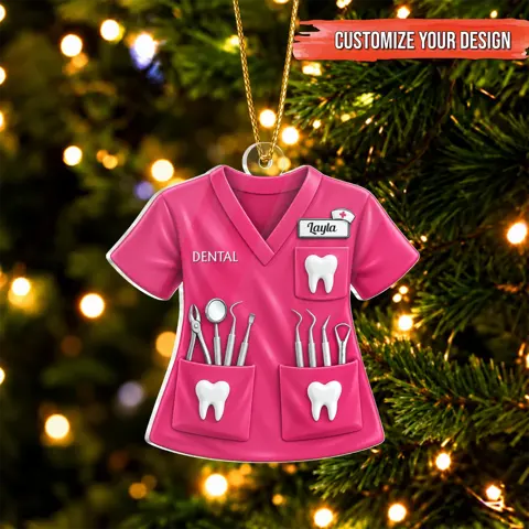 Custom Name Dentist Ornament Dental Assistant Scrub Christmas Gift