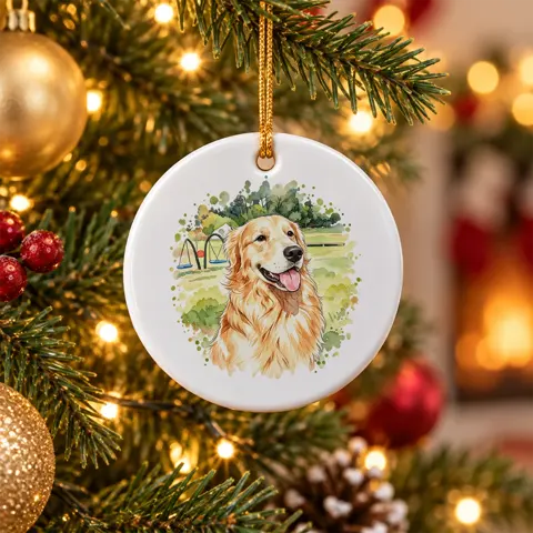 Personalized Double-Sided Round Ceramic Christmas Ornament Custom Pet Photo & Name – Memorial Keepsake Gift