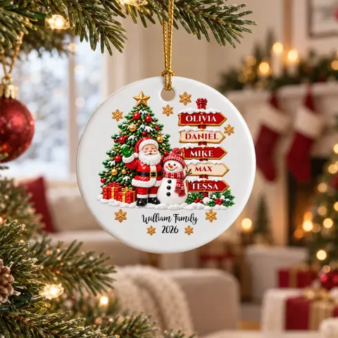 Personalized Ceramic Christmas Ornament Santa Snowman Custom Family Names Holiday Gift
