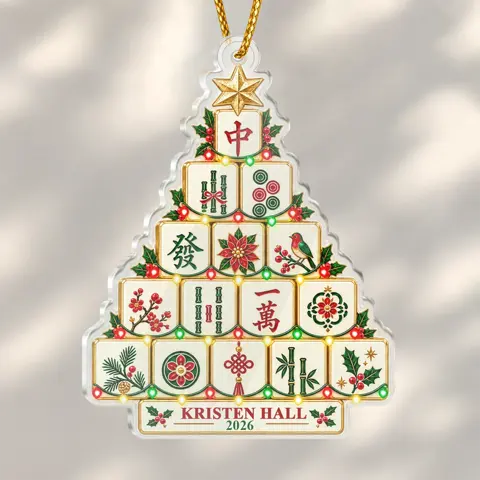 Personalized Ceramic Christmas Ornament Mahjong Tree Custom Name And Year Holiday Gift
