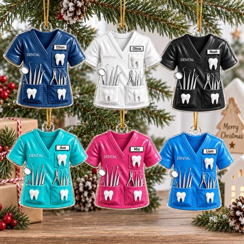 Dentist Uniform Custom Name - Personalized Acrylic Ornament - Christmas Gift For Wife, Daughter, Best Friends