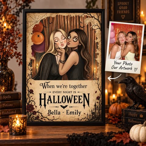 Personalized Halloween Poster Custom Photo & Names – Best Friends Halloween Night Wall Decor Gift For Friends
