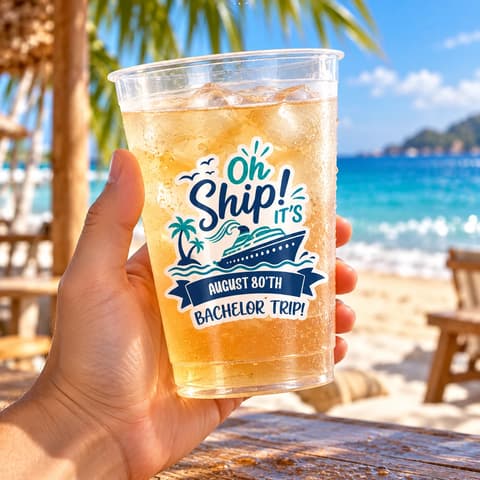 Oh Ship! Custom Trip- Personalized Frosted Plastic Cup - Bachelor Party & Cruise Party Favors