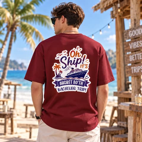 Oh Ship! Custom Cruise Trip Text & Date - Personalized T-Shirt - Bachelor Party, Family Vacation & Cousins Trip Shirts
