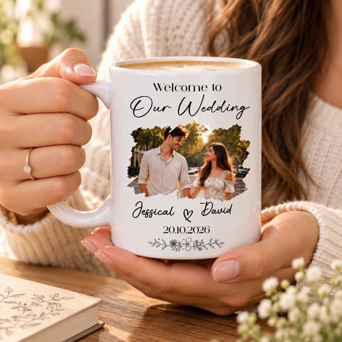 Wander Prints Custom Photo Wedding Couple Welcome To Our Forever - Personalized Ceramic Mug / Coffee Cup