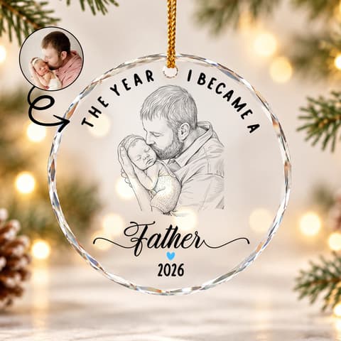 Personalized Round Glass Christmas Ornament Custom Photo – First Christmas As Dad Keepsake, Father And Baby Holiday Tree Decor Gift