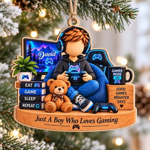 Personalized Gamer Christmas Ornament Custom Name, Video Game Controller Keepsake, Gamer Boy Holiday Decor, Gift For Son Grandson