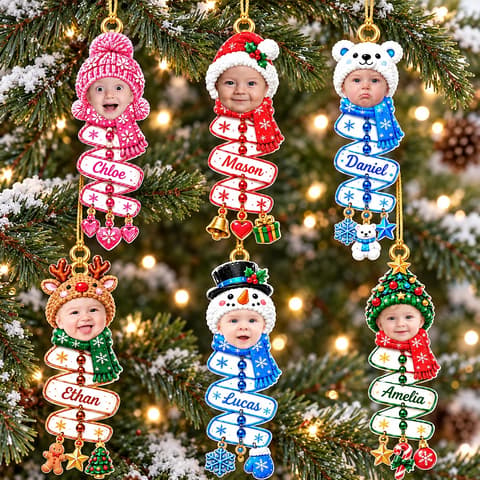 Custom Baby Photo Christmas Spiral Ornament