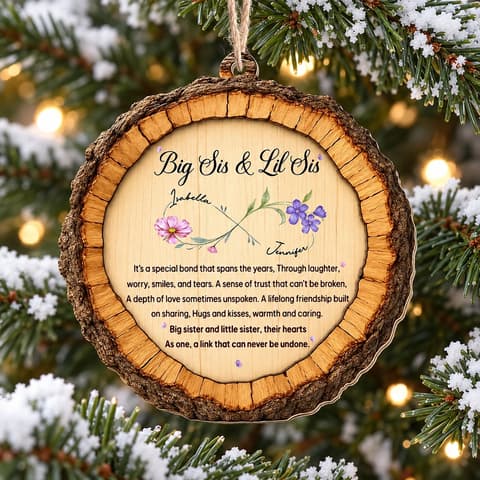 Personalized Big Sister Little Sister Christmas Ornament Custom Names Birth Month Flowers