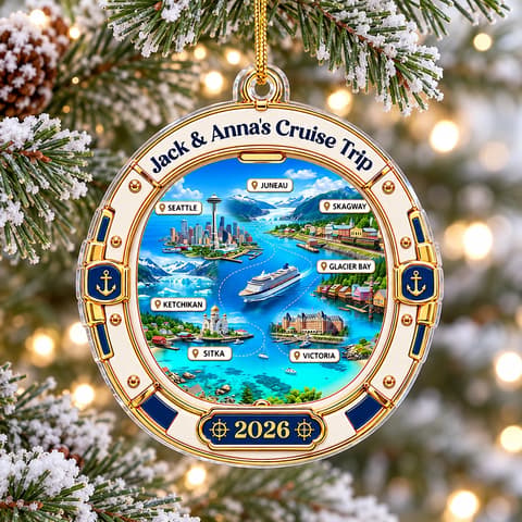 Personalized Acrylic Christmas Ornament Custom Names – Cruise Trip 2026 Keepsake, Alaska Cruise Travel Memory Holiday Tree Decor Gift