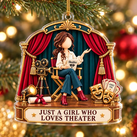 Personalized Acrylic Christmas Ornament Custom Name – Theater Lover Holiday Keepsake, Actress Drama Stage Christmas Tree Decor Gift