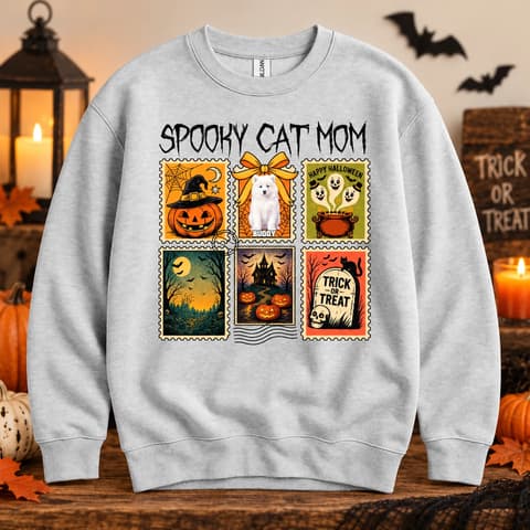 Personalized Halloween Pet Stamp Design Sweatshirt - Custom Halloween Pet Portrait Sweatshirt